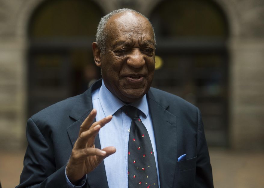 Bill Cosby speaks to the media as he and his attorney leave Allegheny County Courthouse after the third day of jury selection in his sexual assault trial in Pittsburgh on Wednesday, May 24, 2017. (Nate Smallwood/Pittsburgh Tribune-Review via AP, Pool)
