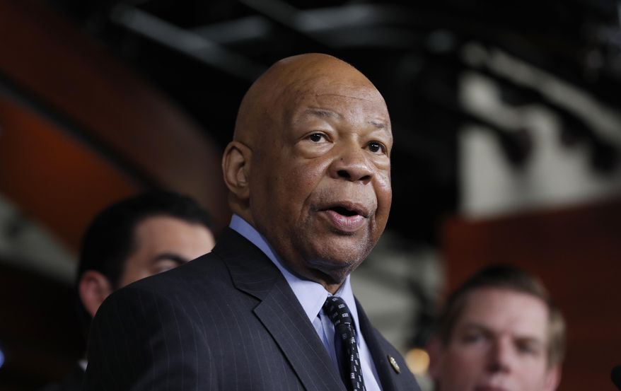 FILE - In this May 17, 2017 file photo, Rep. Elijah Cummings, D-Md. speaks during a news conference on Capitol Hill in Washington. Cummings has undergone a heart procedure and will remain hospitalized for a few days.  (AP Photo/Alex Brandon, File)