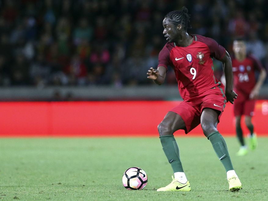 FILE - In this Tuesday, March 28 2017 file photo, Portugal&#39;s Eder controls the ball during the international friendly soccer match between Portugal and Sweden at the dos Barreiros stadium in Funchal, Madeira island, Portugal. Portugal is going to the Confederations Cup without Eder, its goal-scoring hero in the final of the European Championship, and rising star Renato Sanches.(AP Photo/Armando Franca, file)