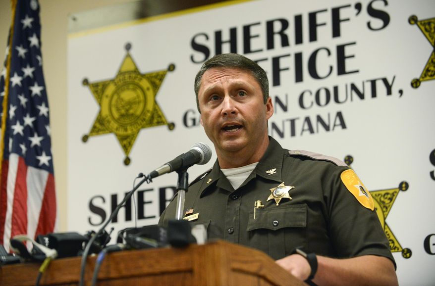 Gallatin County Sheriff Brian Gootkin answers questions Thursday, May 25, 2017, at a Bozeman, Mont., press conference about Montana congressional candidate Greg Gianforte's misdemeanor assault charge for attacking a reporter on Wednesday. (Rachel Leathe /Bozeman Daily Chronicle via AP)