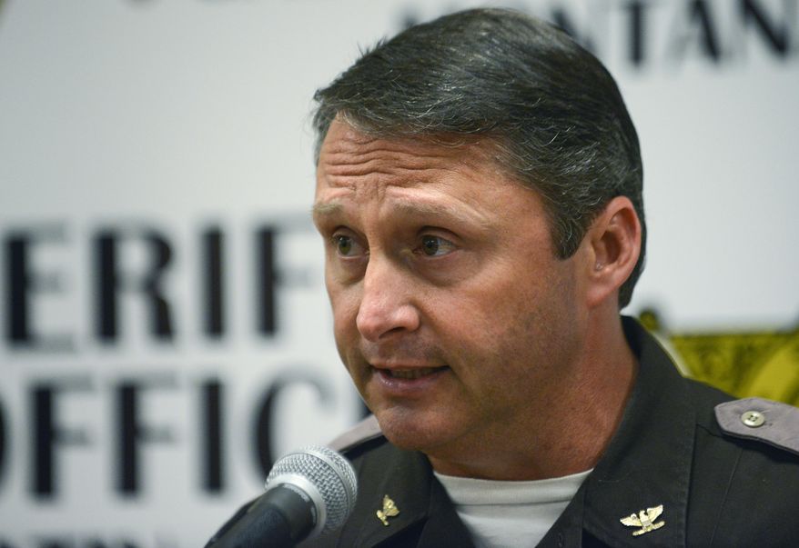 Gallatin County Sheriff Brian Gootkin answers questions Thursday, May 25, 2017, at a Bozeman, Mont., press conference about Montana congressional candidate Greg Gianforte's misdemeanor assault charge for attacking a reporter on Wednesday. (Rachel Leathe /Bozeman Daily Chronicle via AP)