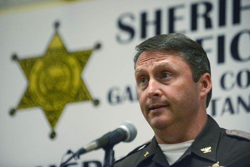 Gallatin County Sheriff Brian Gootkin answers questions Thursday, May 25, 2017, at a Bozeman, Mont., press conference about Montana congressional candidate Greg Gianforte's misdemeanor assault charge for attacking a reporter on Wednesday. (Rachel Leathe /Bozeman Daily Chronicle via AP)