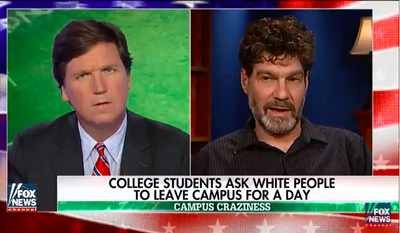 Bret Weinstein, Evergreen State College professor, shown here from his May 26, 2017 appearance on Fox News Channel&#39;s &quot;Tucker Carlson Tonight&quot; program. Mr. Weinstein has been forced to hold his classes off campus due to threats of violence from militant students at the Olympia, Washington, institution. 