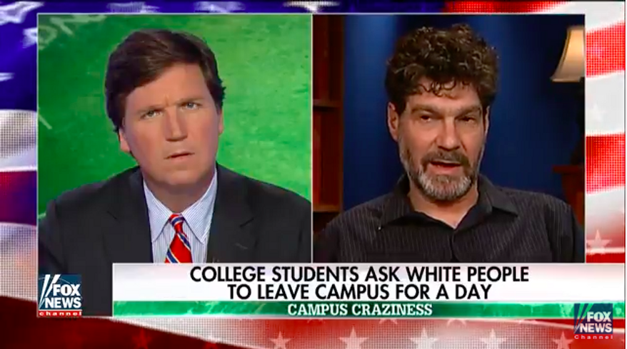 Bret Weinstein, Evergreen State College professor, shown here from his May 26, 2017 appearance on Fox News Channel's "Tucker Carlson Tonight" program. Mr. Weinstein has been forced to hold his classes off campus due to threats of violence from militant students at the Olympia, Washington, institution.
