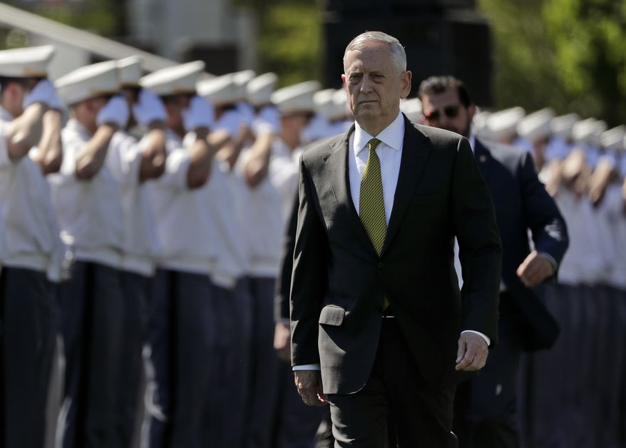 Secretary of Defense James Mattis walks into Michie Stadium to give the commencement address, Saturday, May 27, 2017, in West Point, N.Y. Nine Hundred and thirty six cadets received their diplomas, most of whom will be commissioned as second lieutenants in the army. (AP Photo/Julie Jacobson)