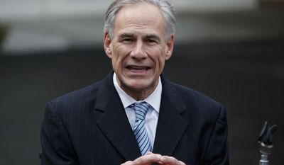FILE - In this March 24, 2017, file photo, Texas Gov. Greg Abbott talks to reporters outside the White House in Washington. A proposed Texas &amp;quot;bathroom bill&amp;quot; targeting transgender people neared collapse Friday, May 26, 2017, over a deadlock. Republican Lt. Gov. Dan Patrick said he is resolved to force a special session if a North Carolina-style law that could restrict bathroom access for transgender people doesn&#39;t prevail — but Abbott made clear later that he was calling the shots. (AP Photo/Evan Vucci, File)