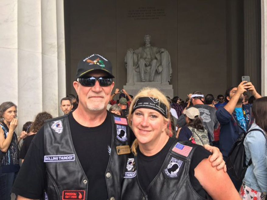 Gene and Ashley Lambert came to the annual motorcycle ride from their home in Delaware. Mr. Lambert's brother, Lesley, served in Vietnam and is buried at Arlington National Cemetery.