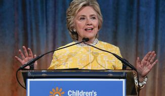Hillary Clinton speaks during the Children&#39;s Health Fund annual benefit in New York on May 23, 2017. (Associated Press) **FILE**
