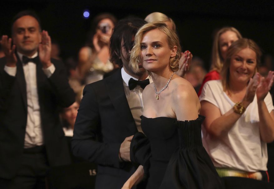Diane Kruger reacts after she was announced as the winner of the Best Actress award for her role in the film In The Fade, during the awards ceremony at the 70th international film festival, Cannes, southern France, Sunday, May 28, 2017. (AP Photo/Alastair Grant)