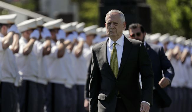 Secretary of Defense James Mattis walks into Michie Stadium to give the commencement address, Saturday, May 27, 2017, in West Point, N.Y. Nine Hundred and thirty six cadets received their diplomas, most of whom will be commissioned as second lieutenants in the army. (AP Photo/Julie Jacobson) **FILE**