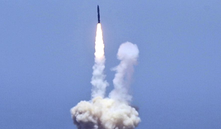 An rocket designed to intercept an intercontinental ballistic missiles is launched from Vandenberg Air Force Base in Calif. on Tuesday, May 30, 2017. The Pentagon says it has shot down a mock warhead over the Pacific in a success for America&#39;s missile defense program. The test was the first of its kind in nearly three years. And it was the first test ever targeting an intercontinental-range missile like North Korea is developing. (Matt Hartman via AP)