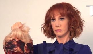 Comedian Kathy Griffin holds a fake decapitated head representing President Donald Trump. (Image: TMZ video screenshot)