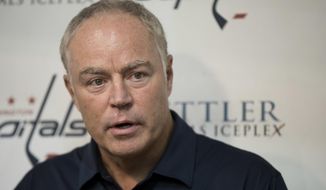 FILE - In this Sept. 23, 2016 file photo, Washington Capitals&#39; general manager Brian MacLellan speaks to reporters in Arlington, Va. MacLellan has the power to completely remake the Washington Capitals in the wake of another early playoff exit, and a salary-cap crunch could force his hand.  (AP Photo/Manuel Balce Ceneta, File)