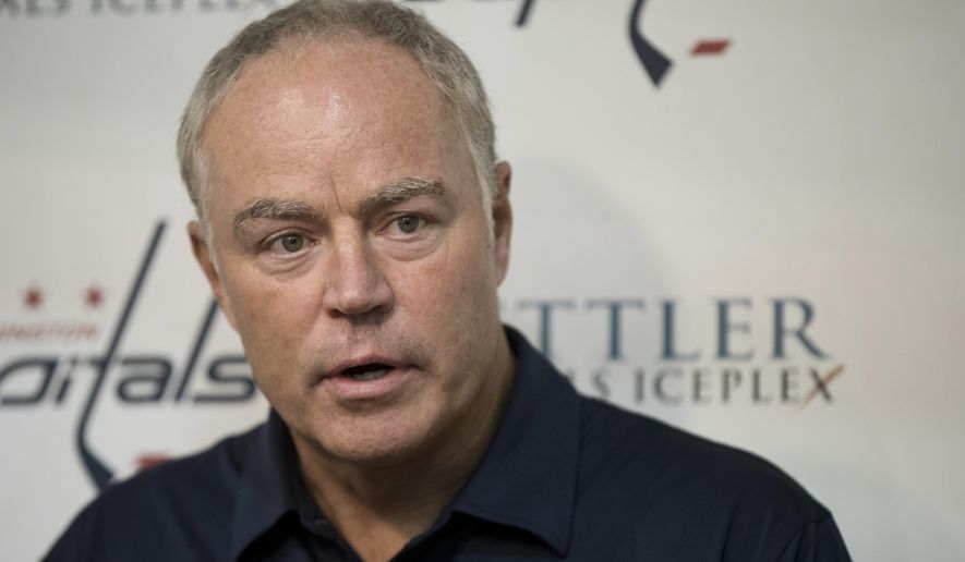 FILE - In this Sept. 23, 2016 file photo, Washington Capitals&#x27; general manager Brian MacLellan speaks to reporters in Arlington, Va. MacLellan has the power to completely remake the Washington Capitals in the wake of another early playoff exit, and a salary-cap crunch could force his hand.  (AP Photo/Manuel Balce Ceneta, File)