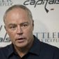 FILE - In this Sept. 23, 2016 file photo, Washington Capitals&#39; general manager Brian MacLellan speaks to reporters in Arlington, Va. MacLellan has the power to completely remake the Washington Capitals in the wake of another early playoff exit, and a salary-cap crunch could force his hand.  (AP Photo/Manuel Balce Ceneta, File)