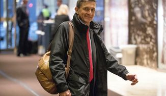 FILE - In this Jan. 3, 2017, file photo, Michael Flynn, then - President-elect Donald Trump&#39;s nominee for National Security Adviser arrives at Trump Tower in New York. Flynn will provide some documents to the Senate intelligence committee as part of its probe into Russia’s meddling in the 2016 election. A person close to Flynn says that he will be turning over documents related to two of his businesses as well as some personal documents that the committee requested in May 2017. The person says that Flynn plans to produce documents by next week. (AP Photo/Andrew Harnik, File)