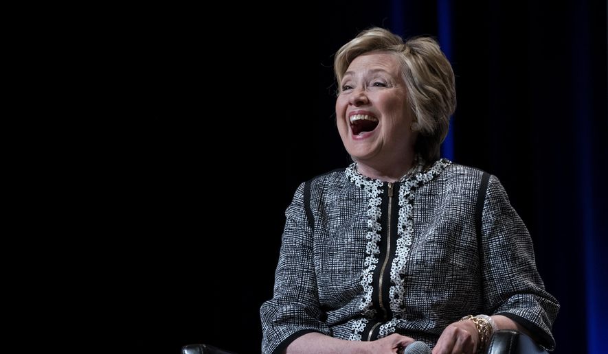 Former Secretary of State Hillary Clinton laughs after taking a question while speaking during the Book Expo event in New York Thursday, June 1, 2017. (AP Photo/Craig Ruttle) ** FILE **