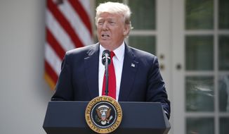President Donald Trump speaks about the shooting and explosion in Manila, Thursday, June 1, 2017, in the Rose Garden of the White House in Washington. (AP Photo/Pablo Martinez Monsivais)