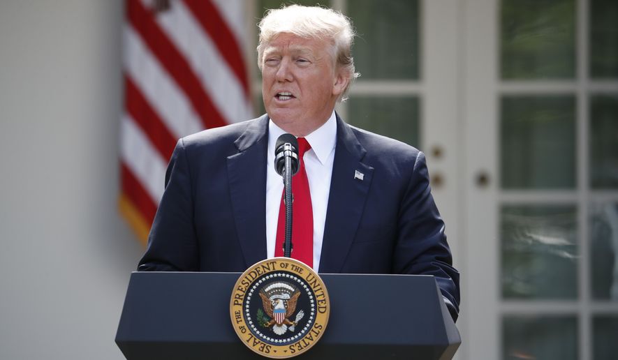 President Donald Trump speaks about the shooting and explosion in Manila, Thursday, June 1, 2017, in the Rose Garden of the White House in Washington. (AP Photo/Pablo Martinez Monsivais)