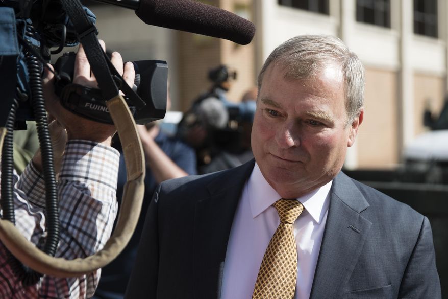 Former Penn State vice president Gary Schultz arrives for his sentencing hearing at the Dauphin County Courthouse in Harrisburg, Pa., Friday, June 2, 2017. Schultz and two other former school administrators are to be sentenced Friday on charges of child endangerment for failing to report a 2001 allegation about Jerry Sandusky to authorities in a child sex abuse scandal that first broke more than five years ago. (AP Photo/Matt Rourke)