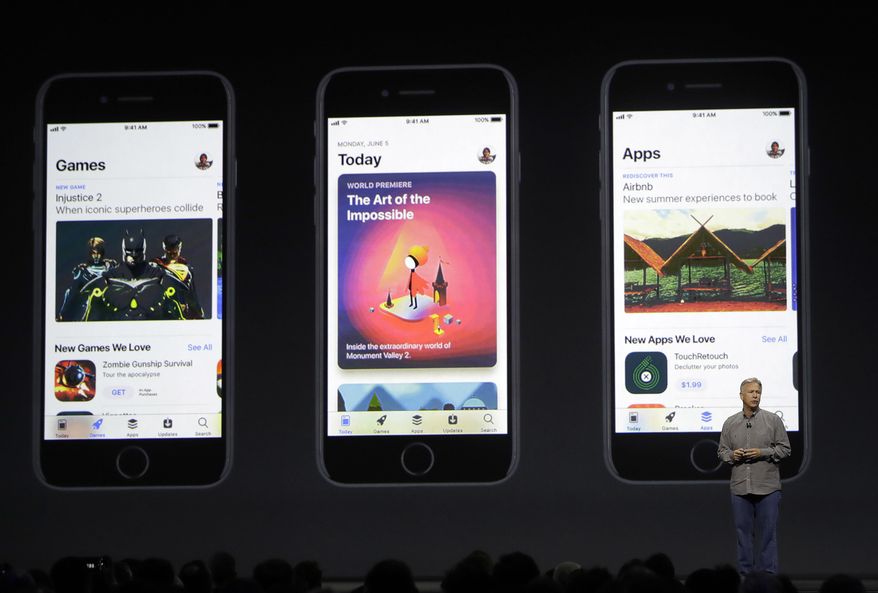 Phil Schiller, Apple's senior vice president of worldwide marketing, speaks during an announcement of new products at the Apple Worldwide Developers Conference in San Jose, Calif., Monday, June 5, 2017. (AP Photo/Marcio Jose Sanchez)