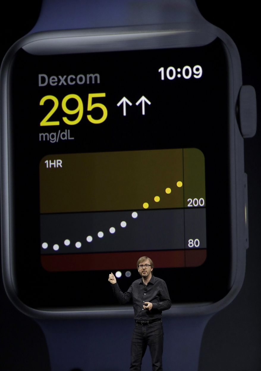 Apple's Kevin Lynch speaks about the Apple Watch during an announcement of new products at the Apple Worldwide Developers Conference in San Jose, Calif., Monday, June 5, 2017. (AP Photo/Marcio Jose Sanchez)