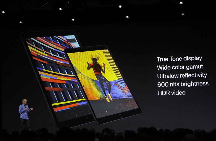 Apple's Greg Joswiak speaks about the iPad Pro during an announcement of new products at the Apple Worldwide Developers Conference in San Jose, Calif., Monday, June 5, 2017. (AP Photo/Marcio Jose Sanchez)