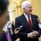 FILE - In this May 10, 2017, file photo, Senate Majority Whip John Cornyn of Texas, talks with reporters on Capitol Hill in Washington. Senate GOP leaders plan to vote as soon as this month on major health care legislation even though they remain uncertain, for now, whether their still-unwritten bill will pass, lawmakers said June 5. “We’ve been talking about this for seven years, so now is the time to start coming up with some tangible alternatives and building consensus,” Cornyn said. (AP Photo/Jacquelyn Martin, File)