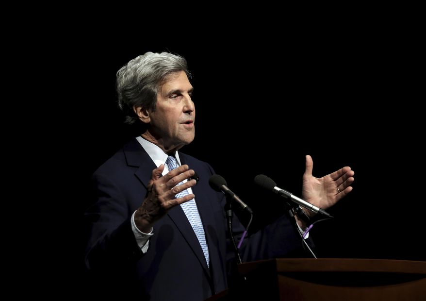 Former Secretary of State John Kerry speaks before the Ploughshares Fund Chain Reaction Gala at Fort Mason in San Francisco, Calif., Monday, June 5, 2017. (Michael Macor/San Francisco Chronicle via AP)