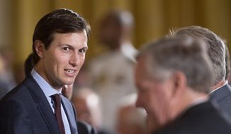 Senior adviser to President Donald Trump, Jared Kushner, talks in the East Room of the White House in Washington, Monday, June 5, 2017, before a ceremony to announce the Air Traffic Control Reform Initiative. (AP Photo/Carolyn Kaster) ** FILE **