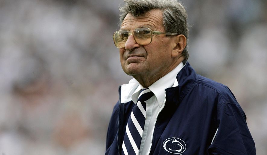 In this Sept. 16, 2006 file photo, Penn State coach Joe Paterno watches the college football game against Youngstown State in State College, Pa. (AP Photo/Carolyn Kaster, FIle)