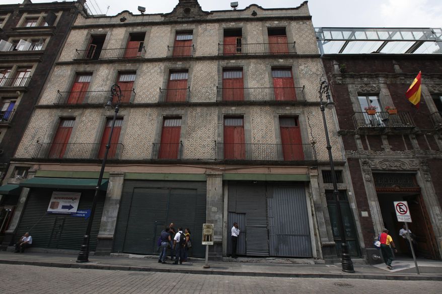 A hotel undergoing an expansion project stands in Mexico City, Wednesday, June 7, 2017. Plans to expand the hotel have been put on hold after archaeologists unearthed a 1400's temple to the Aztec wind god Ehecatl and a ceremonial ball court under the property. (AP Photo/Marco Ugarte)