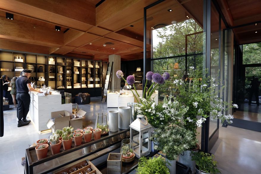 This June 1, 2017 photo shows the retail space Trade, at the entrance to PUBLIC hotel in New York. The new hotel on Manhattan's Lower East Side opens Wednesday, June 7. It is the latest project from Ian Schrager, who's known for introducing the concept of boutique hotels and as co-founder of the legendary disco Studio 54. (AP Photo/Richard Drew)