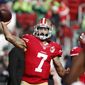 FILE - In this Sunday, Jan. 1, 2017, file photo, San Francisco 49ers quarterback Colin Kaepernick (7) warms up before an NFL football game against the Seattle Seahawks in Santa Clara, Calif. Talent or not, Kaepernick won&#39;t be setting foot on any NFL field very soon. (AP Photo/Tony Avelar, File)