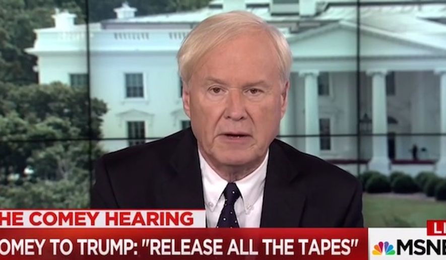 MSNBC&#x27;s Chris Matthews told colleagues on June 8, 2017, that theories of President Donald Trump&#x27;s collusion with Russia throughout his 2016 campaign &quot;came apart&quot; during former FBI Director James Comey&#x27;s congressional testimony. (MSNBC screenshot) ** FILE **