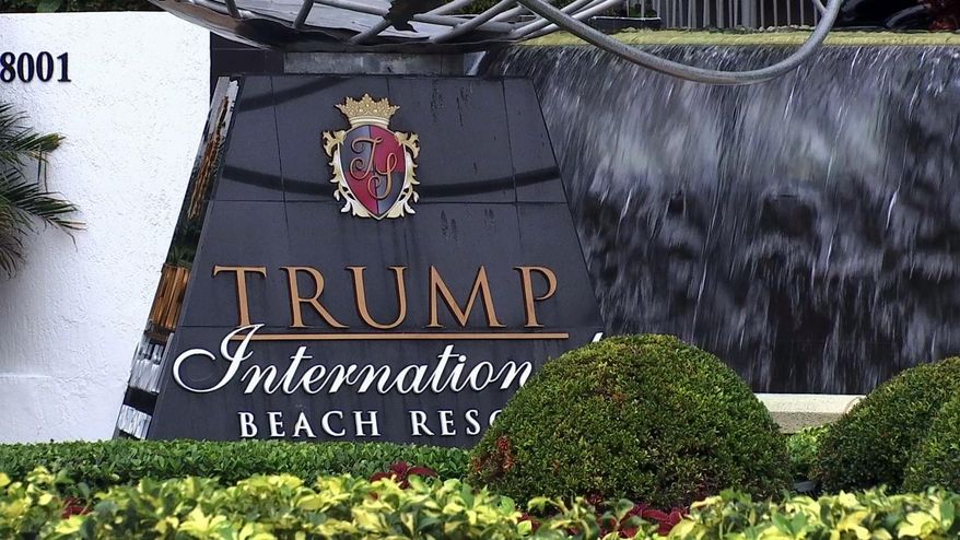 This Friday, June 2, 2017, frame from video shows Trump International Beach Resort in Sunny Isles Beach, Fla. President Trump's decision to pull out of the Paris climate agreement could accelerate damage to his family’s real estate empire in the coming decades, especially his properties that lie just feet from the encroaching sea in low-lying South Florida such as the Trump International Beach Resort. (AP Photo/Alex Sanz)