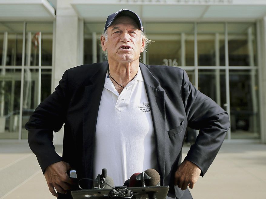 In this Oct. 20, 2015, file photo, former Minnesota governor and professional wrestler Jesse Ventura talks to reporters outside the federal building in St. Paul, Minn. (Elizabeth Flores/Star Tribune via AP, File)