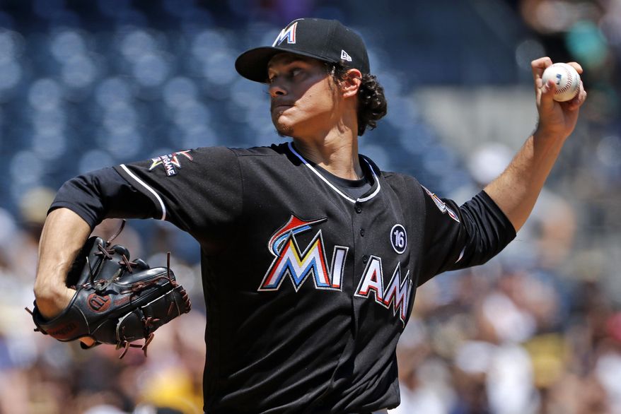 Miami Marlins starting pitcher Jeff Locke delivers in the first inning of a baseball game against the Pittsburgh Pirates in Pittsburgh, Sunday, June 11, 2017. (AP Photo/Gene J. Puskar)