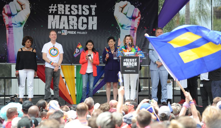 IMAGE DISTRIBUTED FOR HUMAN RIGHTS CAMPAIGN - Resist March 2017 took place on Sunday, June 11, 2017, in Los Angeles. (Carlos Delgado/AP Images for Human Rights Campaign)