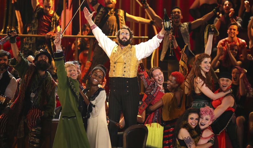 Josh Groban and the cast of "Natasha, Pierre and the Great Comet of 1812" perform at the 71st annual Tony Awards on Sunday, June 11, 2017, in New York. (Photo by Michael Zorn/Invision/AP)