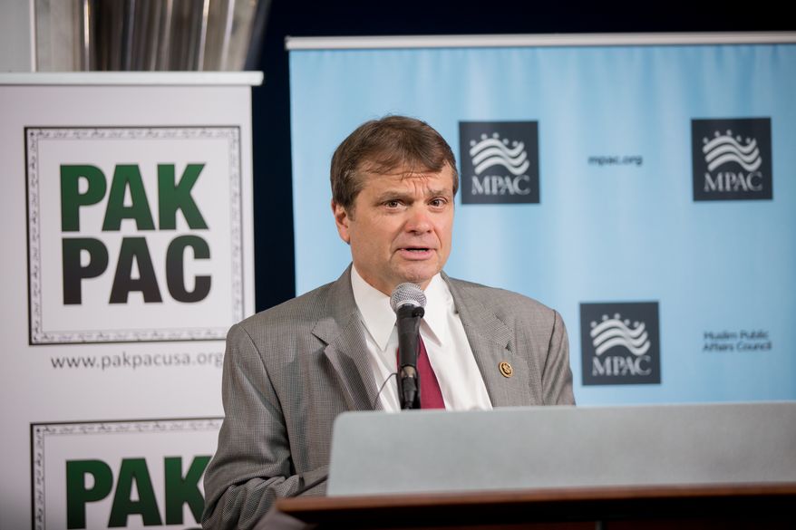 Rep. Mike Quigley, Illinois Democrat, addresses the first annual congressional iftar on Thursday, hosted by the Muslim Public Advocacy Council and the Pakistani American Political Action Committee to honor lawmakers promoting religious freedom and tolerance in public policy. (Courtesy of MPAC)
