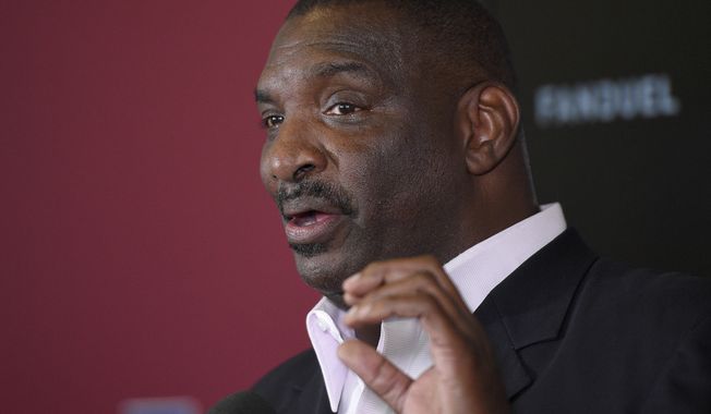 Newly announced Washington Redskins Senior Vice President of Player Personnel, Doug Williams, speaks during an NFL football news conference, Tuesday, June 13, 2017, in Ashburn, Va. (AP Photo/Nick Wass)