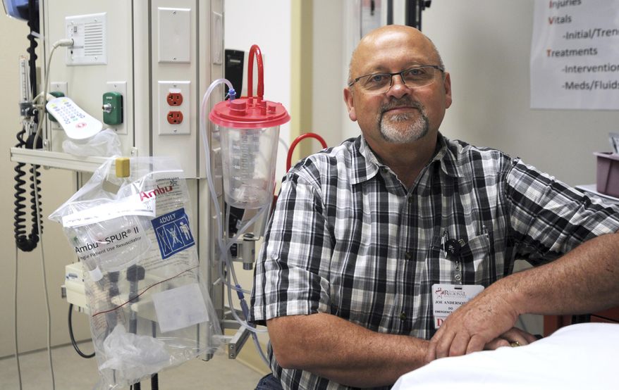 ADVANCE FOR THE WEEKEND OF JUNE 17-18 AND THEREAFTER - In a Tuesday, May 9, 2017 photo, Eastern Idaho Regional Medical Center chief medical officer Joe Anderson poses for a portrait in the emergency room of the Eastern Idaho Regional Medical Center. (Taylor Carpenter/The Idaho Post-Register via AP)