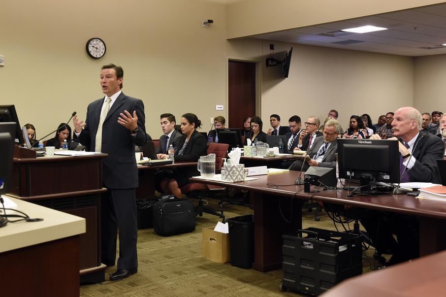 Jeffery Wechsler, attorney for the New Mexico Public Education Department Santa Fe public schools, speaks during an education lawsuit on Monday June 12, 2027 in Santa Fe, N.M. The lawsuit that could upend the way New Mexico's public schools are funded went to trial Monday to resolve accusations that the state is failing to meet constitutional obligations to provide essential educational opportunities to all students. (Clyde Mueller/Santa Fe New Mexican via AP)