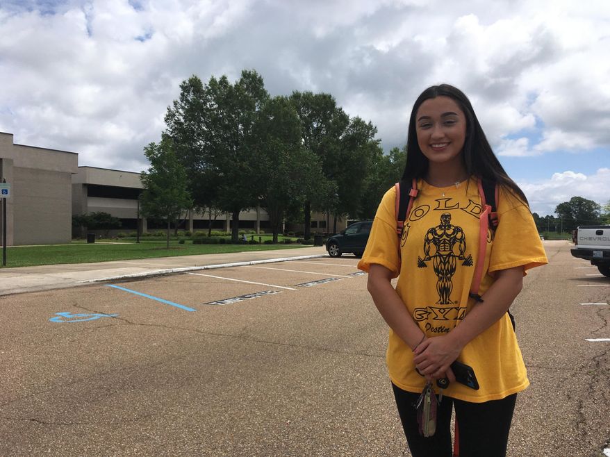 Alexa Stamey is photographed Tuesday, June 13, 2017 at at Holmes Community College in Ridgeland, Miss. Stamey, a freshman from Canton, Miss, is studying preradiologic sciences at Holmes Community College. She says that her family can probably afford increased tuition, but said she worries that increases could hurt many students who enroll in community college to save money. Mississippi’s 15 public community and junior colleges are raising tuition by 13 percent, on average, for the school year beginning fall 2017, partly in reaction to budget cuts by the state Legislature. (AP Photo/Jeff Amy)