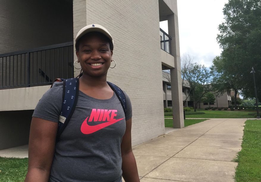 Temeria Payton, a sophomore from Canton, Miss is photographed on Tuesday, June 13, 2017 at Holmes Community College in Ridgeland, Miss., on Tuesday, June 13, 2017. Payton is studying liberal arts and foreign languages that cost has been an obstacle in her studies and she worries that higher tuition could exceed her aid package. Mississippi’s 15 public community and junior colleges are raising tuition by 13 percent, on average, for the school year beginning fall 2017, partly in reaction to budget cuts by the state Legislature. (AP Photo/Jeff Amy)