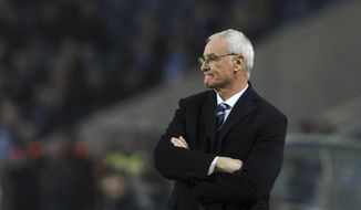 FILE - A Wednesday, Dec. 7, 2016 file photo of Leicester City manager, Claudio Ranieri, watching play during a Champions League group G soccer match between FC Porto and Leicester City at the Dragao stadium in Porto, Portugal. The French soccer league has given permission to Nantes to hire former Leicester manager Claudio Ranieri. The Italian coach will reportedly sign a two-year deal. (AP Photo/Paulo Duarte, File)