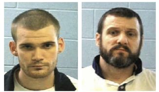 This photo combo shows an undated photo by the Georgia Department of Corrections Tuesday, June 13, 2017, shows inmate Ricky Dubose, left, and Donnie Russell Rowe.  Authorities say Dubose and Rowe escaped after killing two prison guards during a bus transport in Georgia. Both are being sought by law enforcement. (Georgia Department of Law Enforcement via AP)