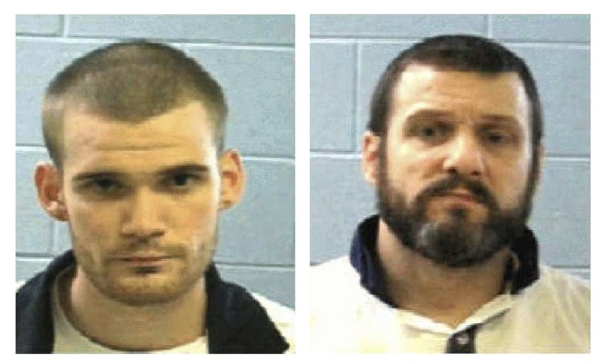 This photo combo shows an undated photo by the Georgia Department of Corrections Tuesday, June 13, 2017, shows inmate Ricky Dubose, left, and Donnie Russell Rowe. Authorities say Dubose and Rowe escaped after killing two prison guards during a bus transport in Georgia. Both are being sought by law enforcement. (Georgia Department of Law Enforcement via AP)