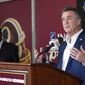 Washington Redskins President Bruce Allen, right, speaks during an NFL football press conference where it was announced that Doug Williams, left, was named Senior Vice President of Player Personnel, Tuesday, June 13, 2017, in Ashburn, Va. (AP Photo/Nick Wass) ** FILE **